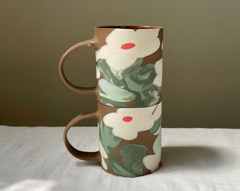 White Periwinkle Nerikomi Mug | Handmade Ceramic Cup | Coffee Mug