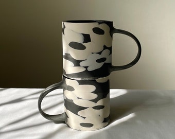 Black-N-White Nerikomi floral mug | Abstract pottery | Handmade Ceramic Mug