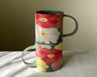 Elegant Zinnia Series Mug | Coffee Mug | Porcelain Cup | Handmade Ceramics