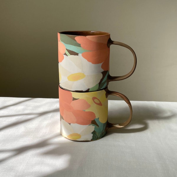 Narrowleaf Zinnia Coffee Mug | Handmade Ceramic Cup | Porcelain Mug