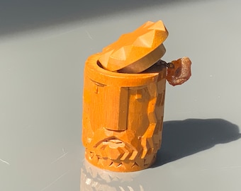 Snuisterijdoosje, kleine sieradencontainer met Amber op handvat- in de ketting, kleine ronde houten doos, houtgesneden doos, snoepdoos,