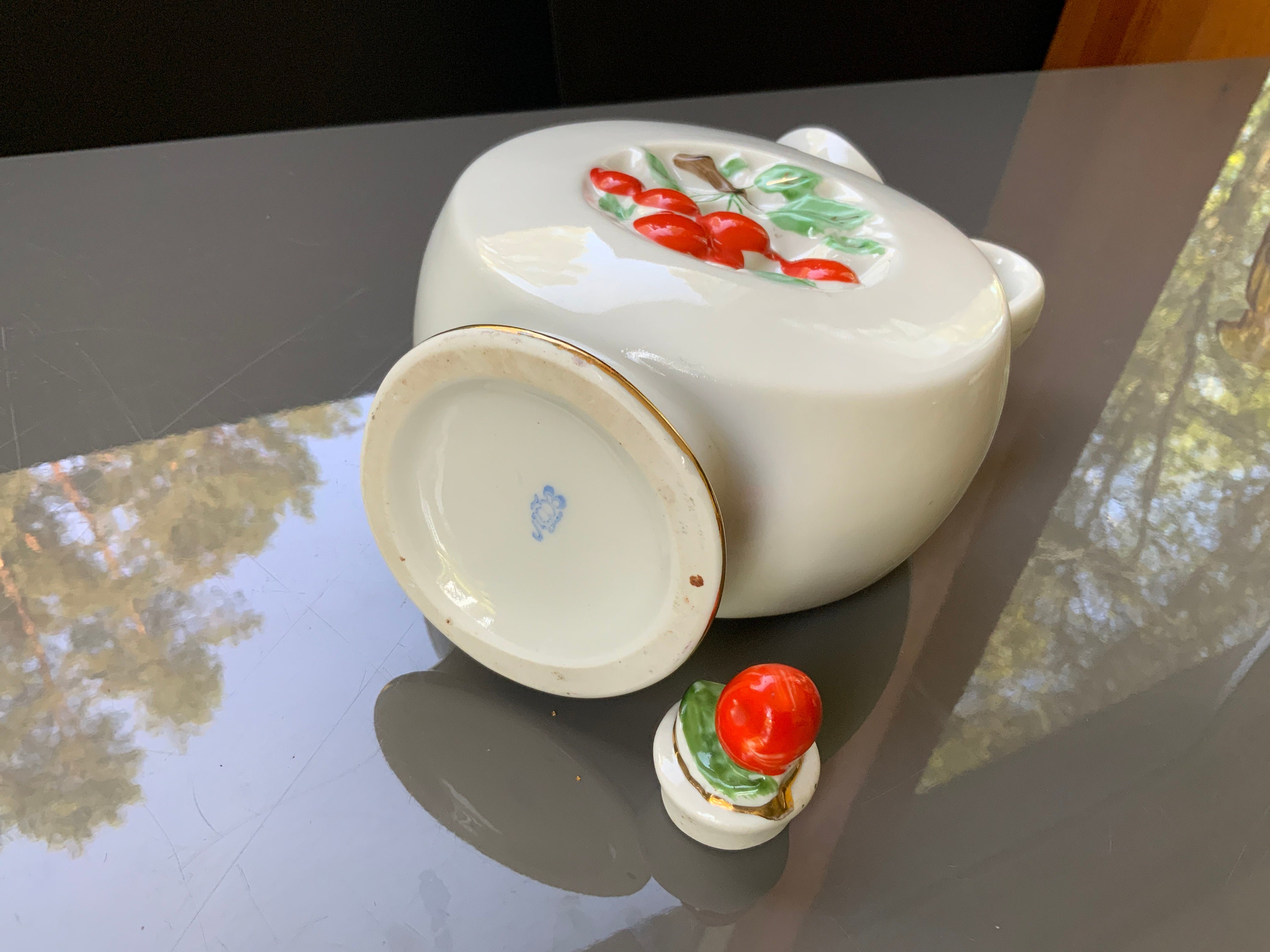 Vintage Lomonosov Porcelain Decanter: USSR Cherry Design, 1960s