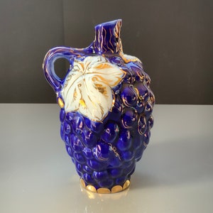 Vintage LFZ Rare Porcelain cobalt and Gold, pitcher, LFZ Lomonosov factory, China decanter, grapes shape, decorative pitcher.