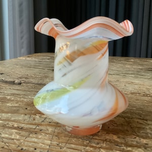 Color glass vase Vintage, light red-white,  Thin glass,  Vintage Home Accessory, USSR 1980s (# 289