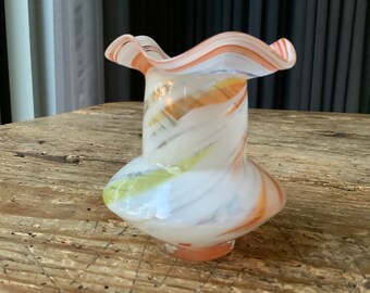 Color glass vase Vintage, light red-white,  Thin glass,  Vintage Home Accessory, USSR 1980s (# 289