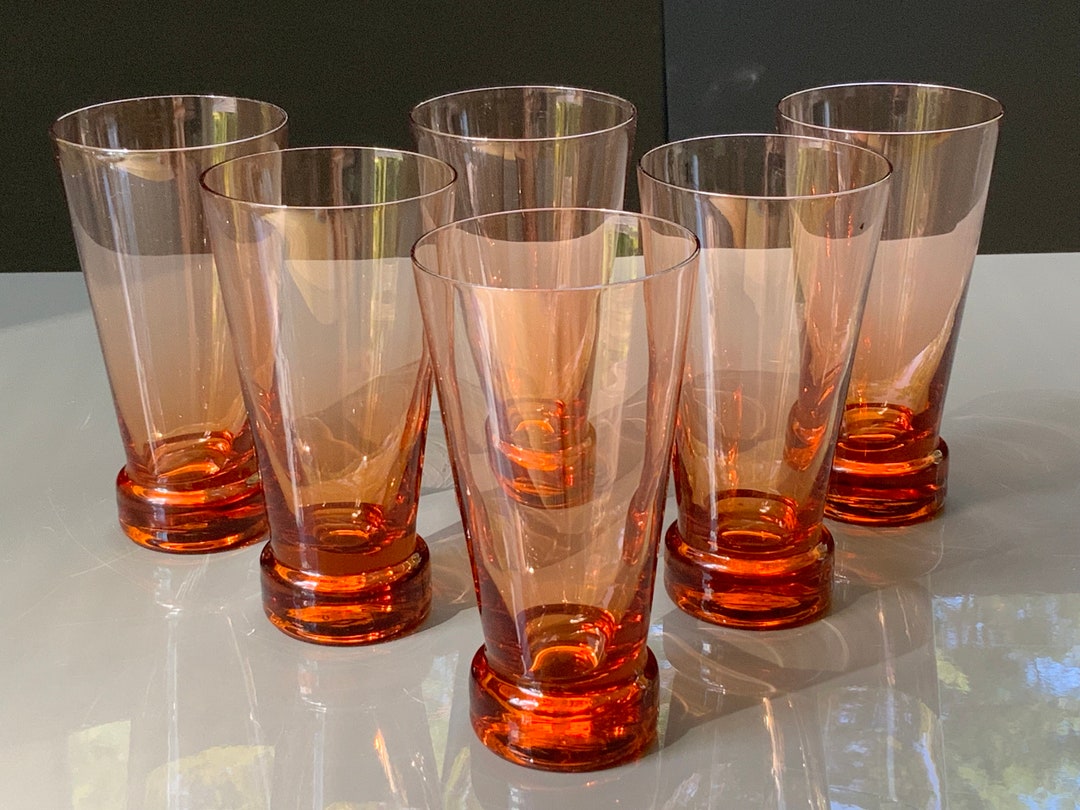 Set of 6 Drinking Glasses, Thick Peach Color Glass, Tumblers, 200ml ...