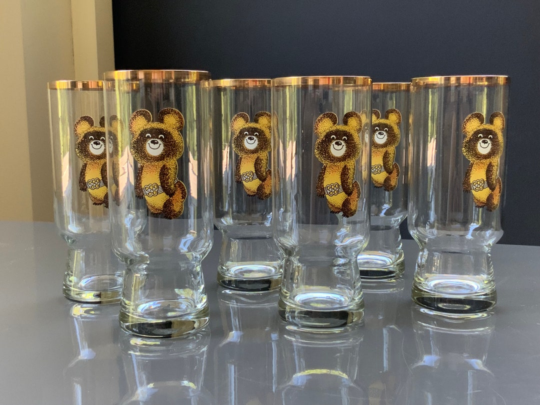 Moscow 1980 Olympics Bear Collectible Drinking Glasses, Set of 6