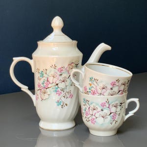 Vintage Riga porcelain factory coffee set, coffee serving service, Latvian Porcelain Coffee Set with floral ornament Decor, Latvia 1980s RPF