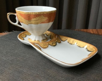 Tea CUP and SAUCER Porcelain by MGH Japan Vintage Gold 24k, Porcelain Antique Tea Cups