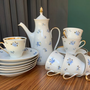 Vintage RPF Riga Lettland Porzellan, Sehr dünnes Porzellan Kaffee Espresso SET Marianna. Hergestellt von der Rigaer Porzellanmanufaktur RPR