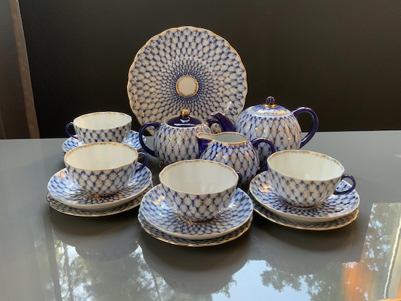 Vintage Lomonosov Imperial Porcelain Cobalt Net Tea Trio - Etsy