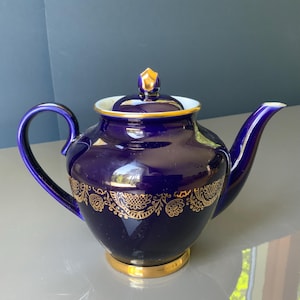 Lomonosov LFZ Imperial Porcelain Sugar Bowl, Creamer, Trio Cobalt Blue Vintage High-Quality Tableware, 22k Gold trim, the 80s (# V 378 )