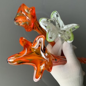 FLOWER ART GLASS Vintage Handblown Flower, Vintage Art Glass Decorative Flower, Vintage Art Glass, Long Stem