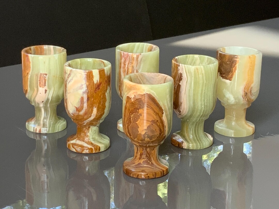 Handmade Onyx Stone Goblets: Set of 6 Unique Liquor Cups - Etsy