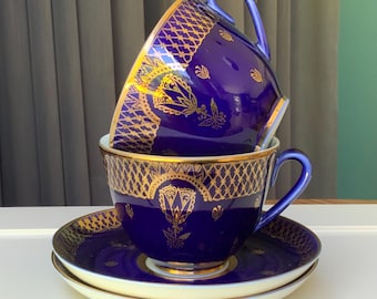 Vintage Lomonosov Imperial Porcelain Cobalt Net Tea Trio - Etsy