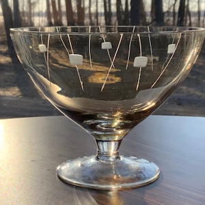 A vintage clear glass bowl for sweets –Vintage vase with engraving for fruit–Soviet translucent vase-Glass serving bowl on the stand.