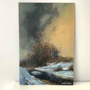 Vintage Oil painting Landscape, Original Artwork, Illustration, Fine Art, Room Interior. Signed by the artist.