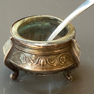 Vintage Salt Shaker with Spoon, Mustard Pot, Salt Jug, Cupronickel Small Salt Jar, Vintage Collectibles