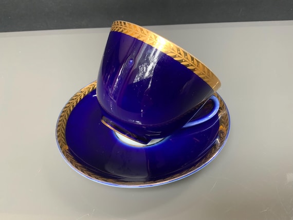 Lomonosov Imperial Porcelain Cobalt Blue Cup and Saucer: Vintage