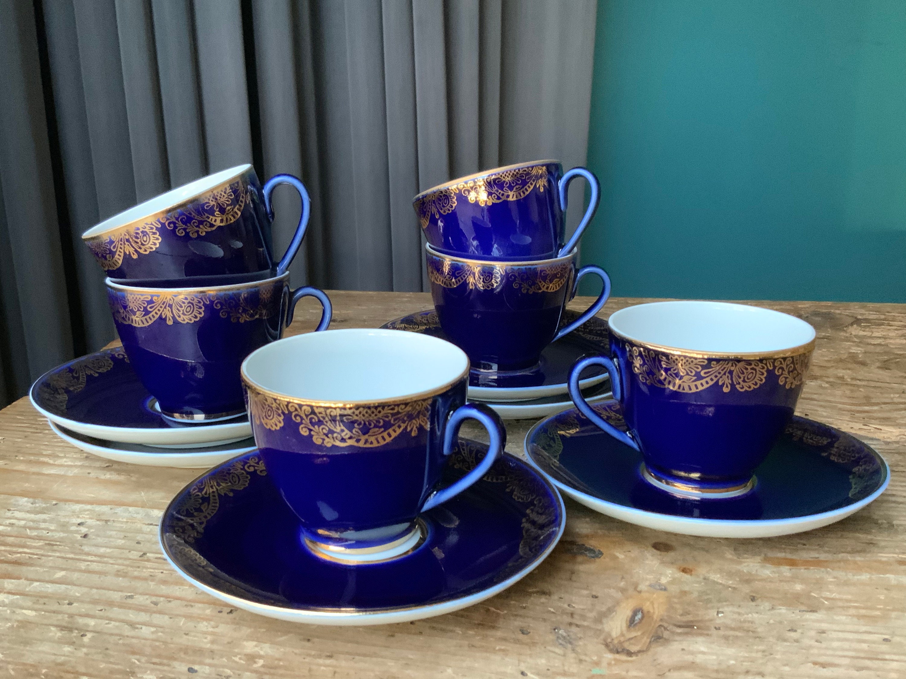 Lomonosov Imperial Porcelain Espresso Cup & Saucer: Cobalt Blue