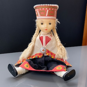 Vintage Latvian traditional plastic doll Vintage Doll in Latvian national costume, Traditional Latvia Doll Made in USSR in 1970s