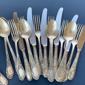 Juego de cubiertos vintage Art Nouveau de 18 piezas: acero inoxidable con diseño de hojas de roble