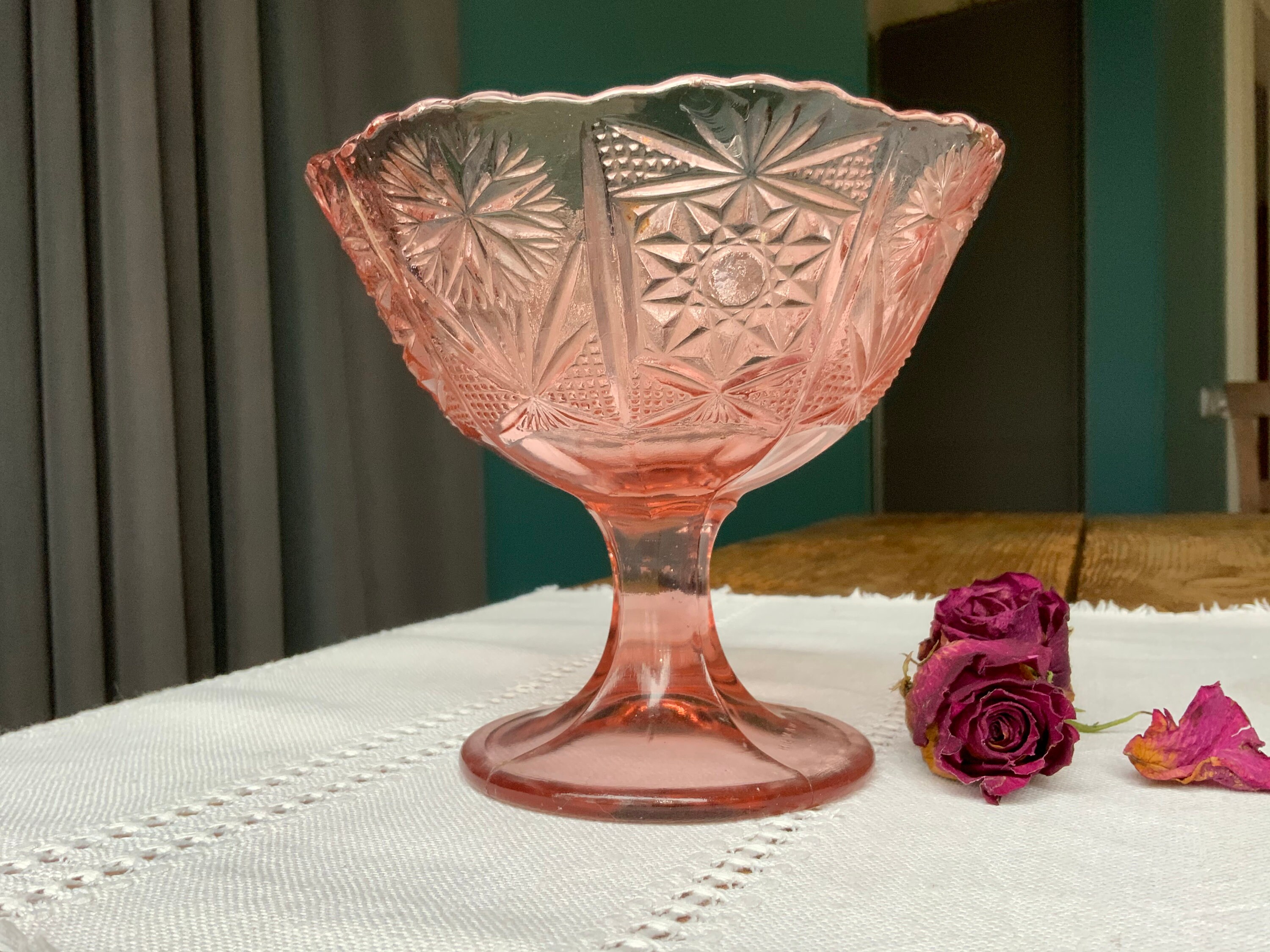 Vintage heavy glass bowl on stand sweets vase home decor Etsy