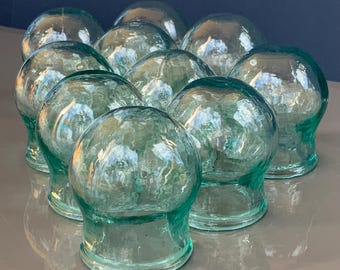 Medical Fire Cupping Jars Set of 10 Blue Vintage Medical Glass Cupping Chinese Medicine Small Vases Solid Glass Made in USSR (# 605 )