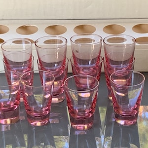 12x Shot Glasses Vintage Pink glasses, Shot Vodka Glasses in Box Retro Drinks Serving made in  Latvia (# 295 )