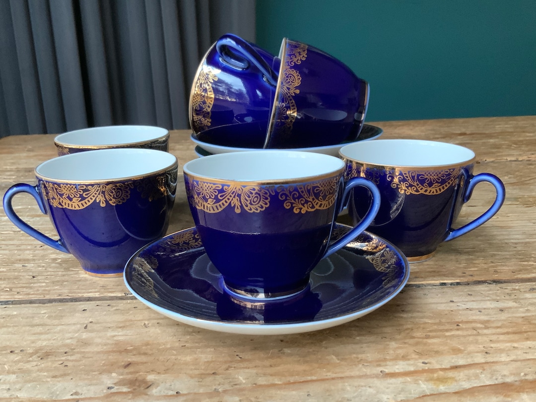 Lomonosov Imperial Porcelain Espresso Cup & Saucer: Cobalt Blue