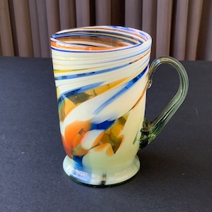 Handmade Old Vintage Retro Multicolor Glass Mug with HANDLE ,  Coloured Glass, Color Glass cup.(#34)
