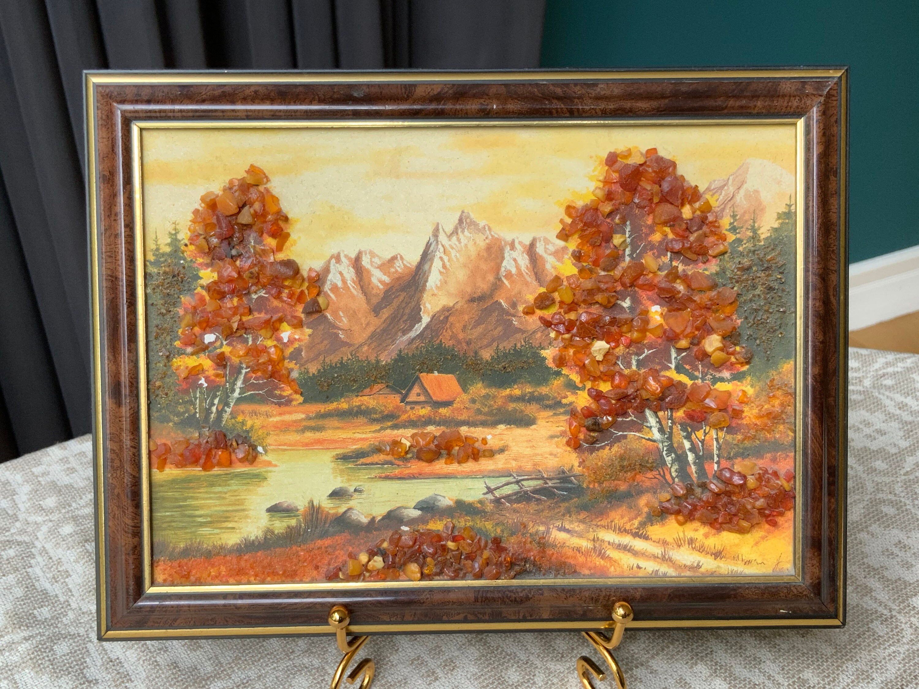 Vintage Amber Landscape Wall Picture: Latvian Handmade Art - Etsy