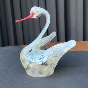 Swan figurine White-clear color, Vintage Glass SWAN hand blown decor