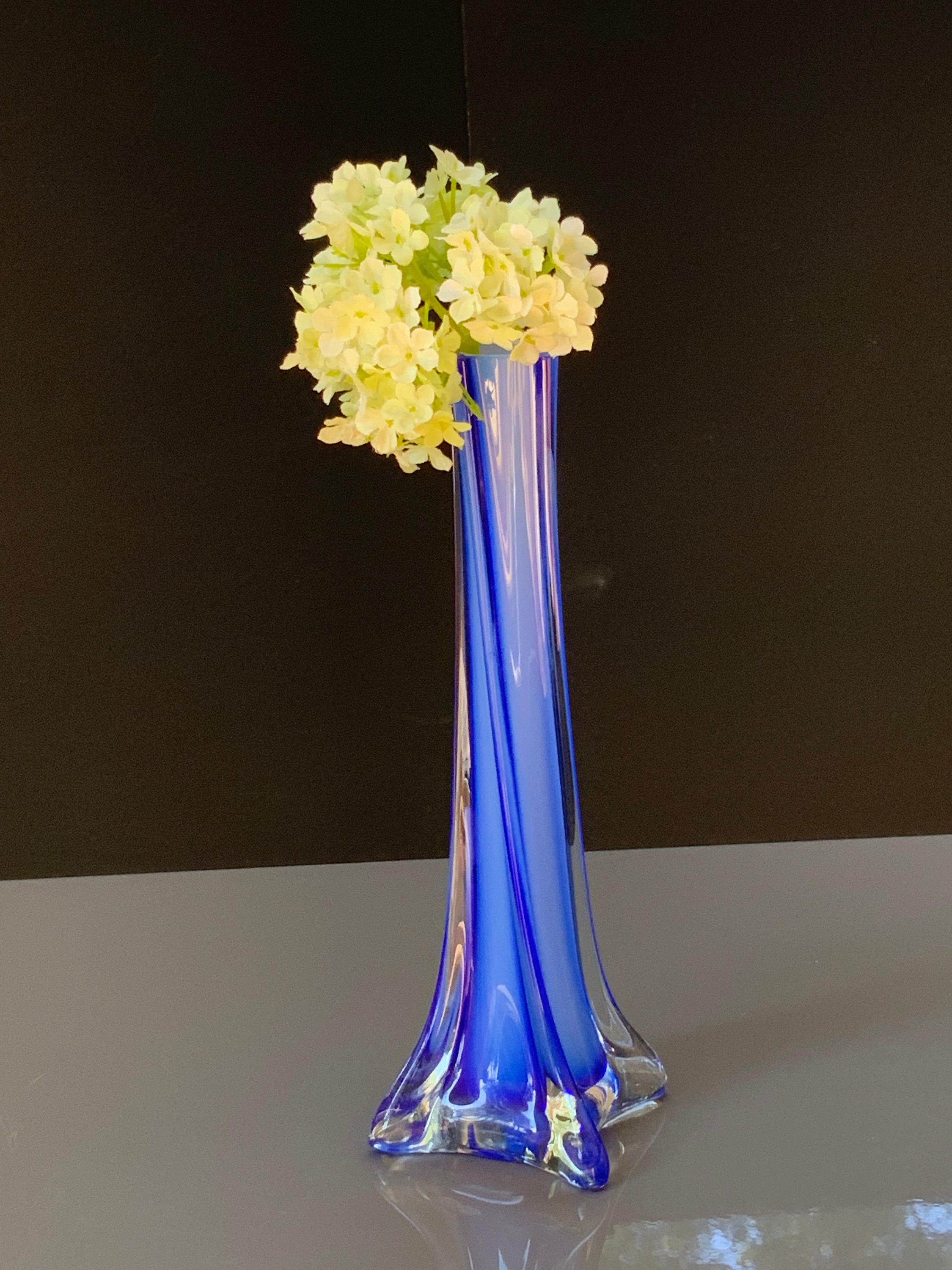 青と白の花柄ガラス花瓶 青と白のガラス製花瓶：ホームデコレーション（7.8インチ） - Etsy 日本