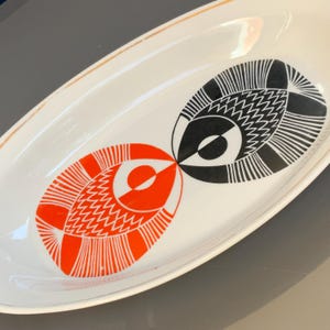Deep Decorative serving tray Fish serving bowl Large oval plate with fish pattern (# 58 )