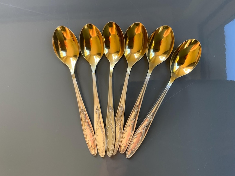 Unused, 6 Gold Plated USSR Estonia Tallinn Gilded Teacoffee or Dessert