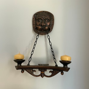 Vintage Set of 2, Wall Candle Holder Lion with Chain, candle holder lion head, metal candlestick lion, retro,  lion heads