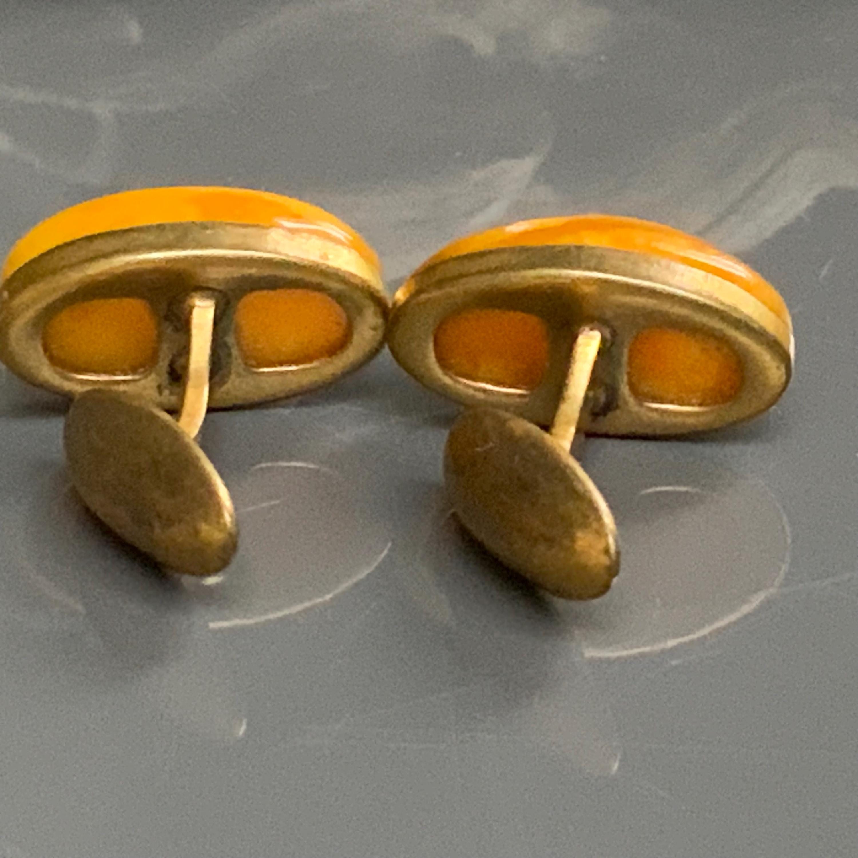 Boutons De Manchette En Or 9 Carats Avec Ambre Baltique - Caramel, Fabrication Italienne, Main