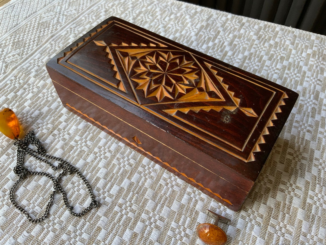 Vintage geschnitzte große Holzkiste Nähkasten Aufbewahrung | Etsy