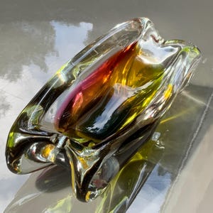 Handmade Vintage glass Ashtray by Josef Rozinek for Novy Bor Glasswork, Czech art glass ashtray or bowl. The 60s (# 536 )