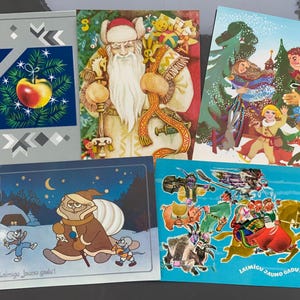 Cartes postales vierges Lettonie, lot de 5x Félicitations !, URSS, cartes postales, cartes vintage vierges vintage de Noël et du Nouvel An d'artiste letton des années 80