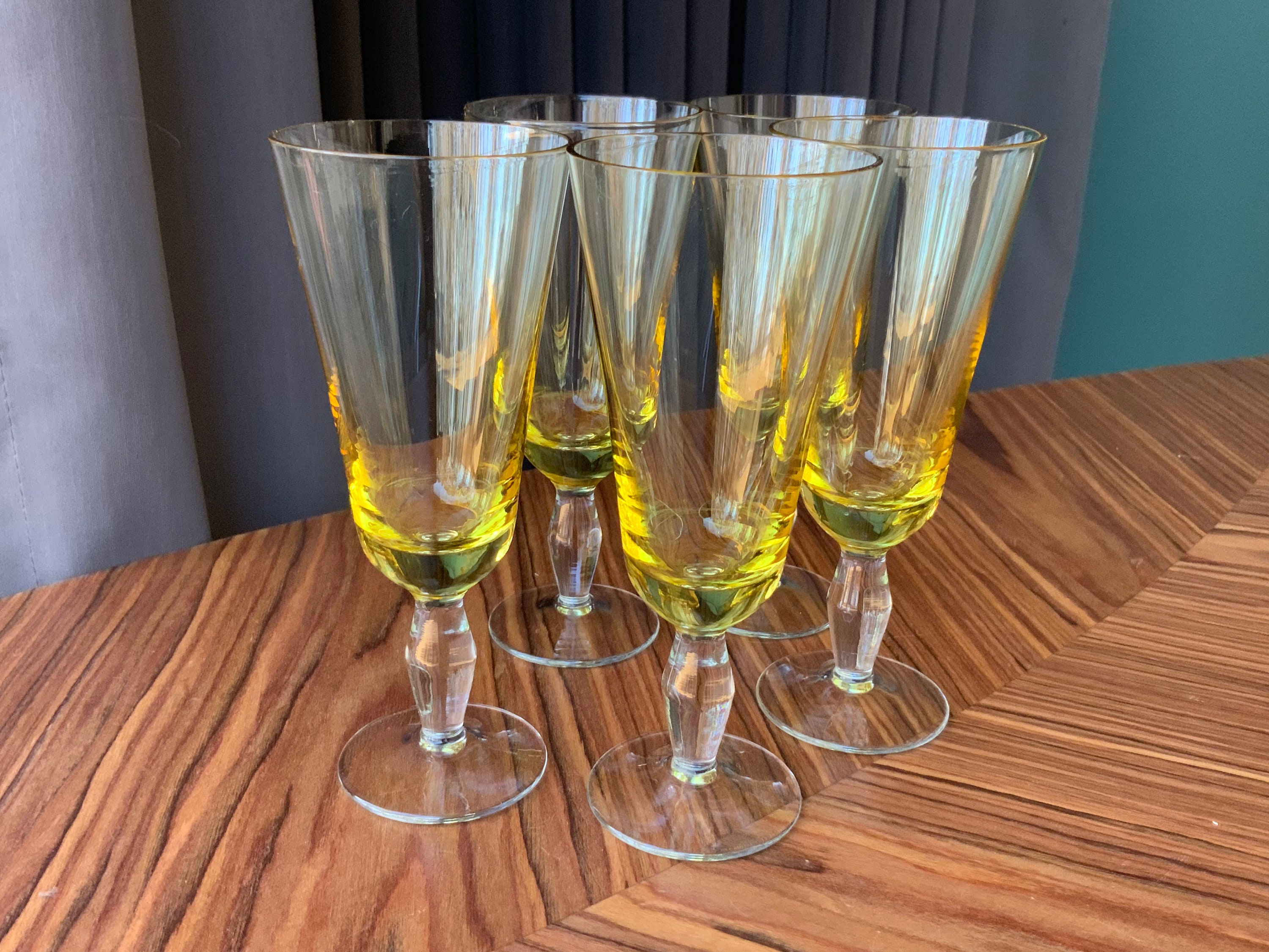 Set of 5 Vintage Yellow Wine Glasses Yellow Goblets. - Etsy