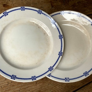 2 plates Antique Villeroy and Boch Germany Dresden Blue rim Dinner Plate,  mark 1870s to 1907 Vintage Boch Blue White