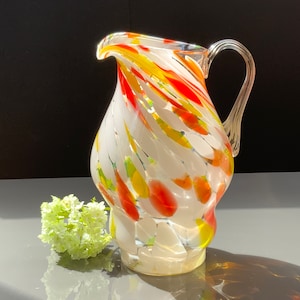 COLOR GLASS PITCHER & Mugs Vintag, Multi Color Glass Pitcher 1.6L, Vintage Home Decoration, Ussr (#376)