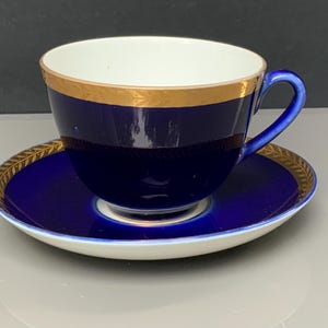 Lomonosov LFZ  Imperial Porcelain Cobalt Blue Vintage Cup and Saucer High-Quality Tableware (# 488 )