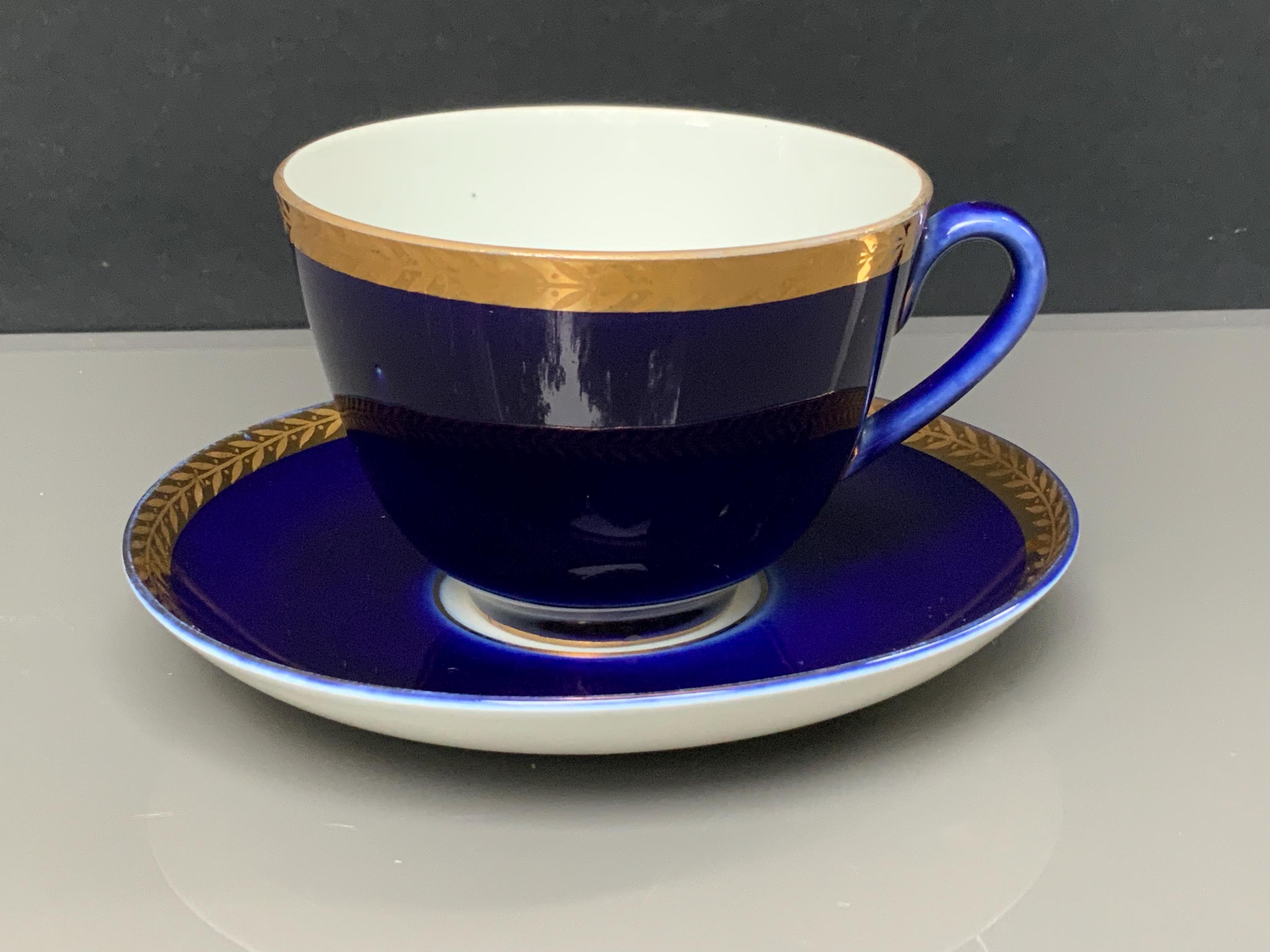 Lomonosov Imperial Porcelain Cobalt Blue Cup and Saucer: Vintage