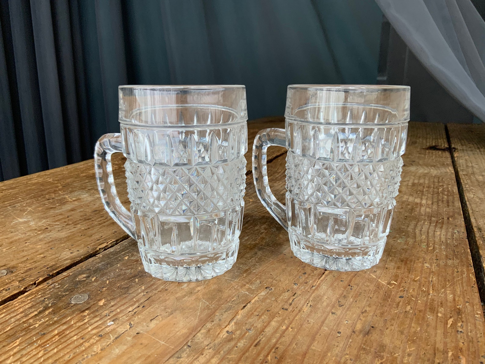 Vintage crystal glass beer mugs Set of 2 Etsy