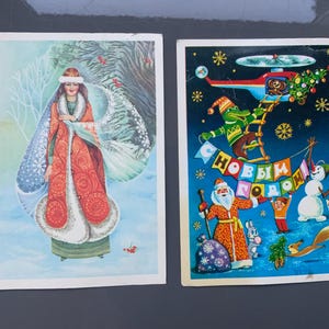 2x cartoline, cartolina URSS inutilizzata, cartolina di buon anno URSS epoca sovietica, cartolina da collezione, Natale, biglietto di auguri vintage