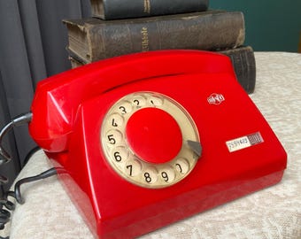 Vintage red Rotary Telephone, 1970&#39;s phone - made In USSR Home Decor