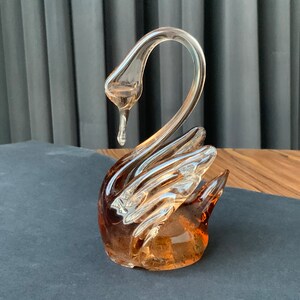 Swan figurine Amber-clear color, Vintage Glass SWAN hand blown decor